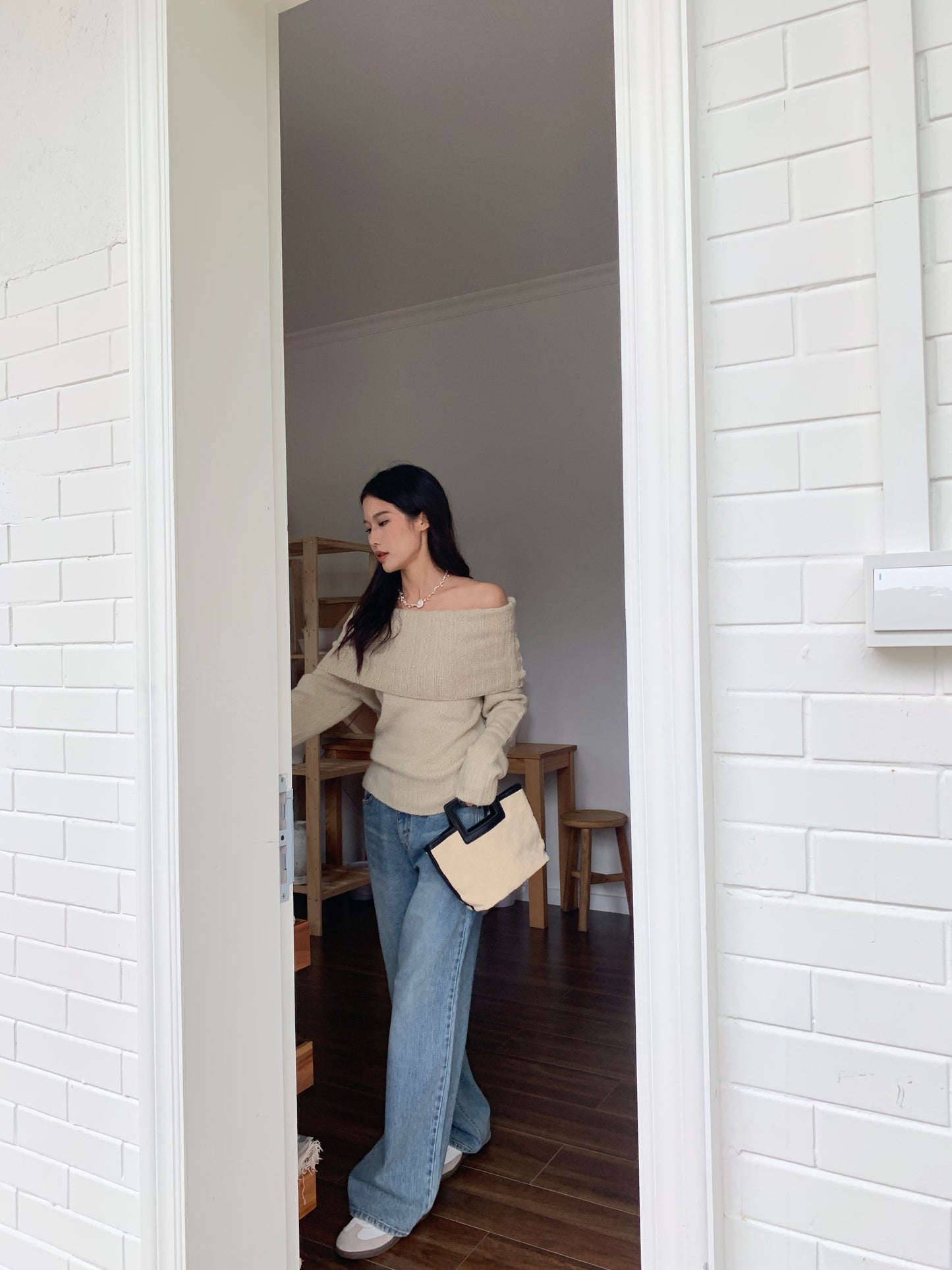 Off the shoulder knitted top
