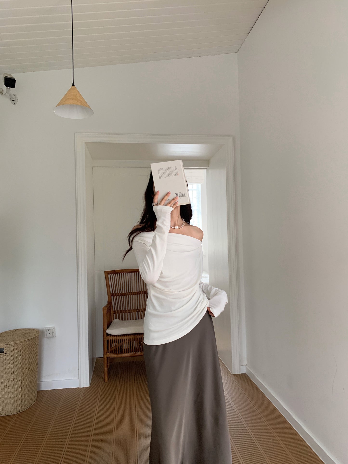 Off-shoulder pleated blouse