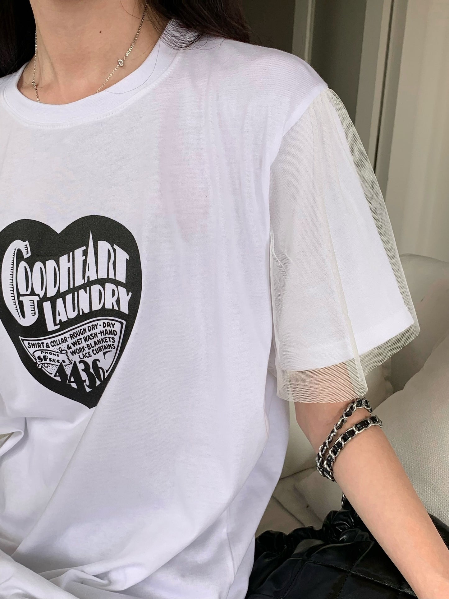 H02123 Logo紗袖連身Tee