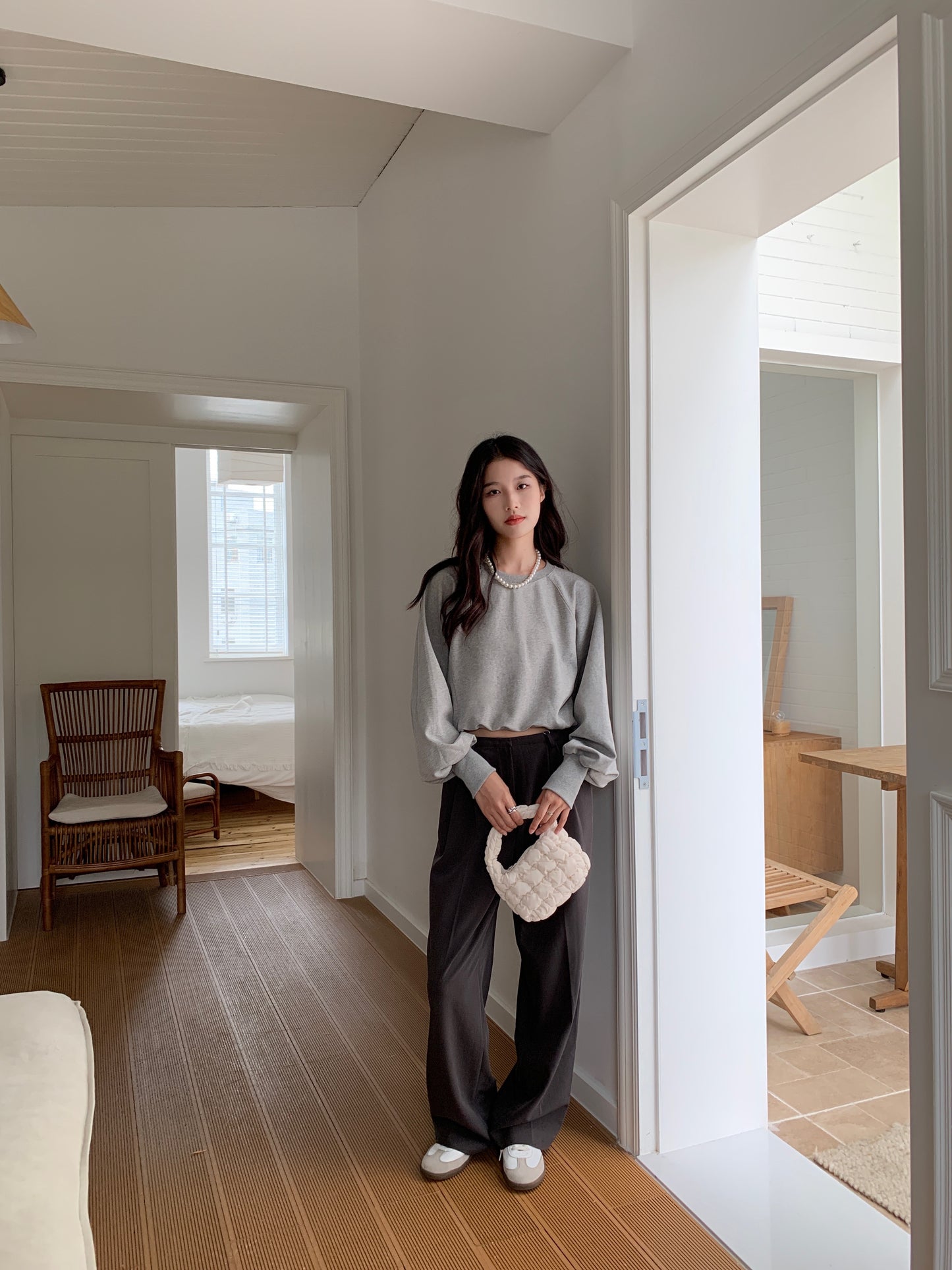 Lantern sleeve cropped sweatshirt