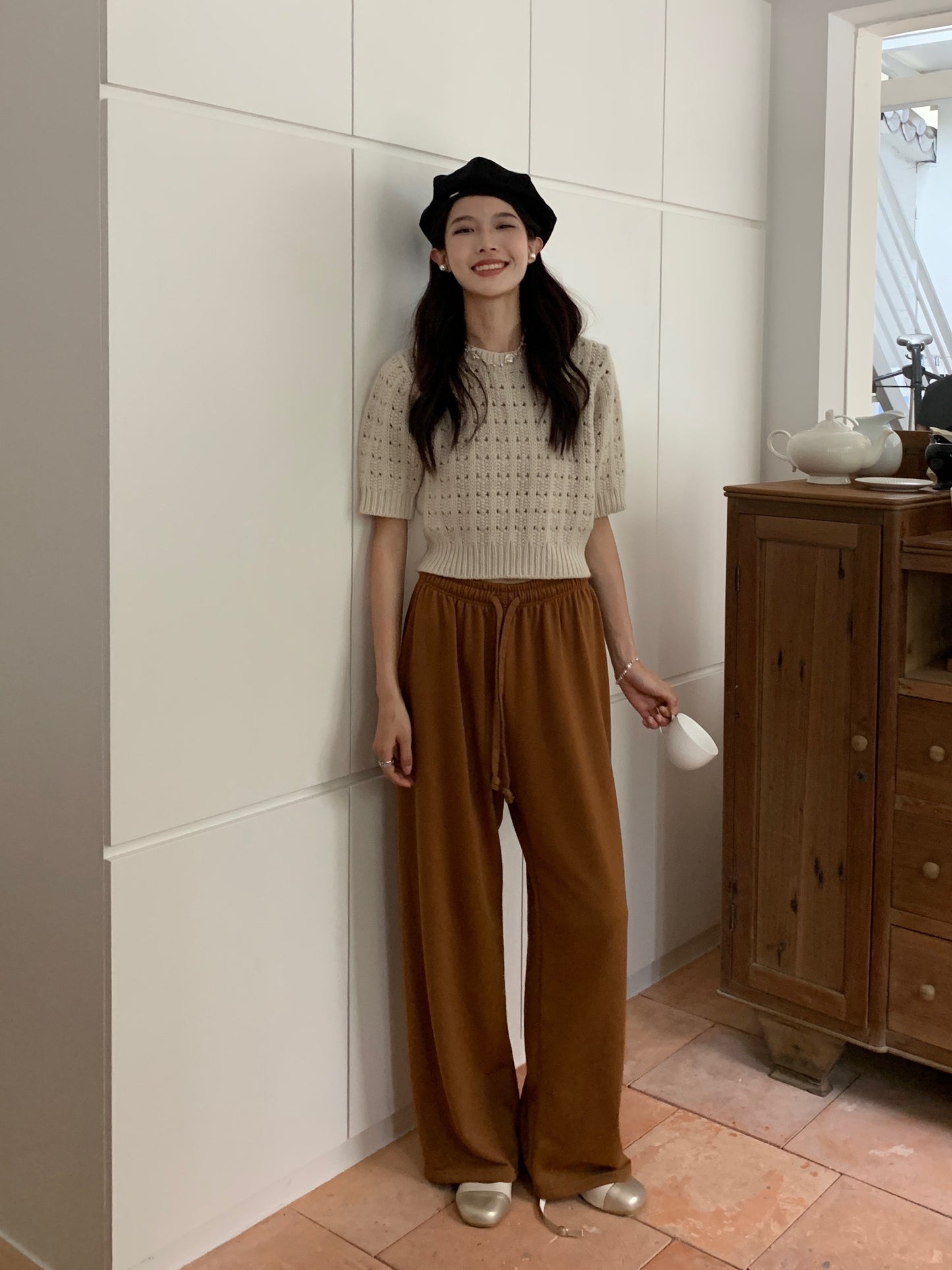 Textile pattern floral knit top