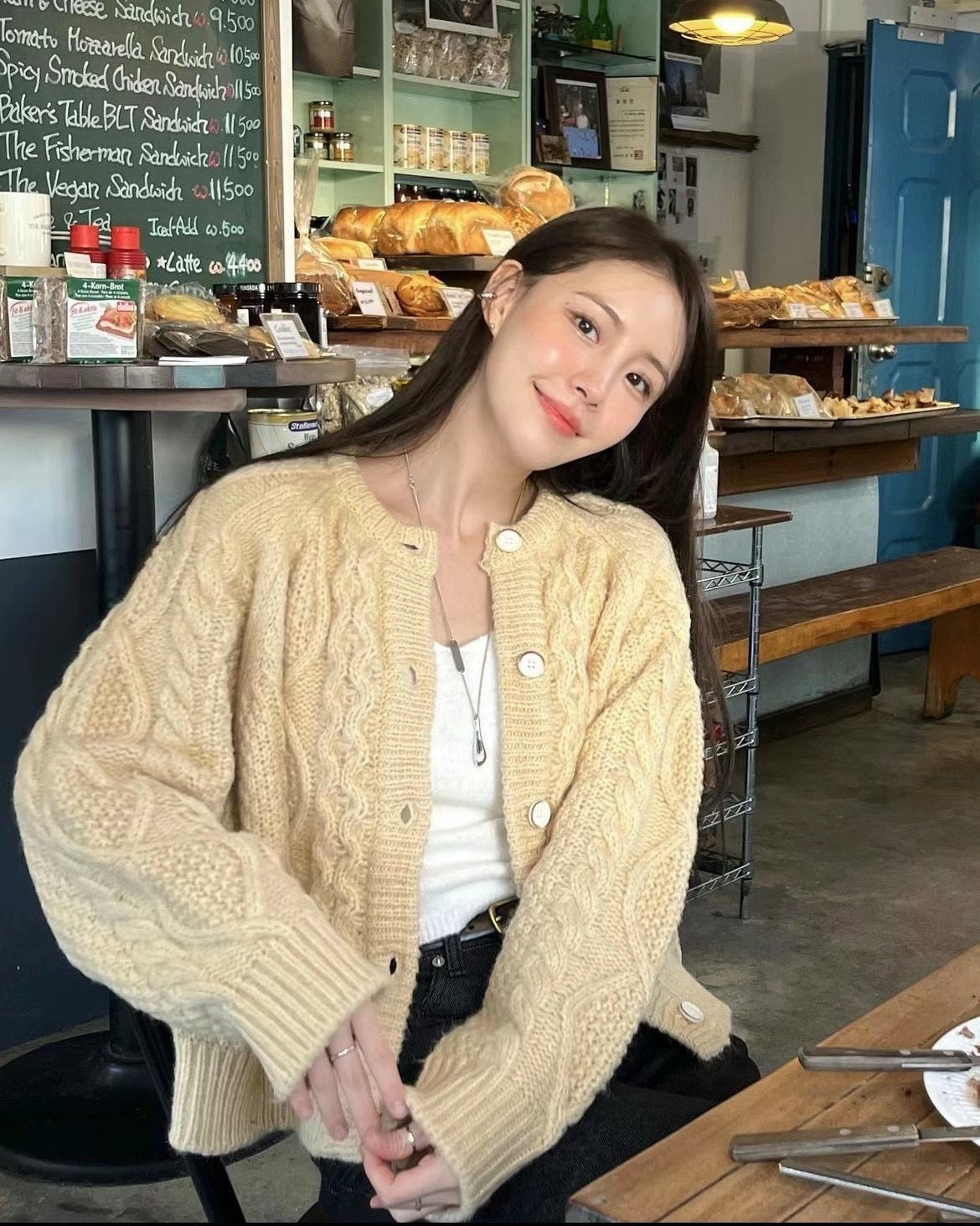 Twisted cable knit cardigan