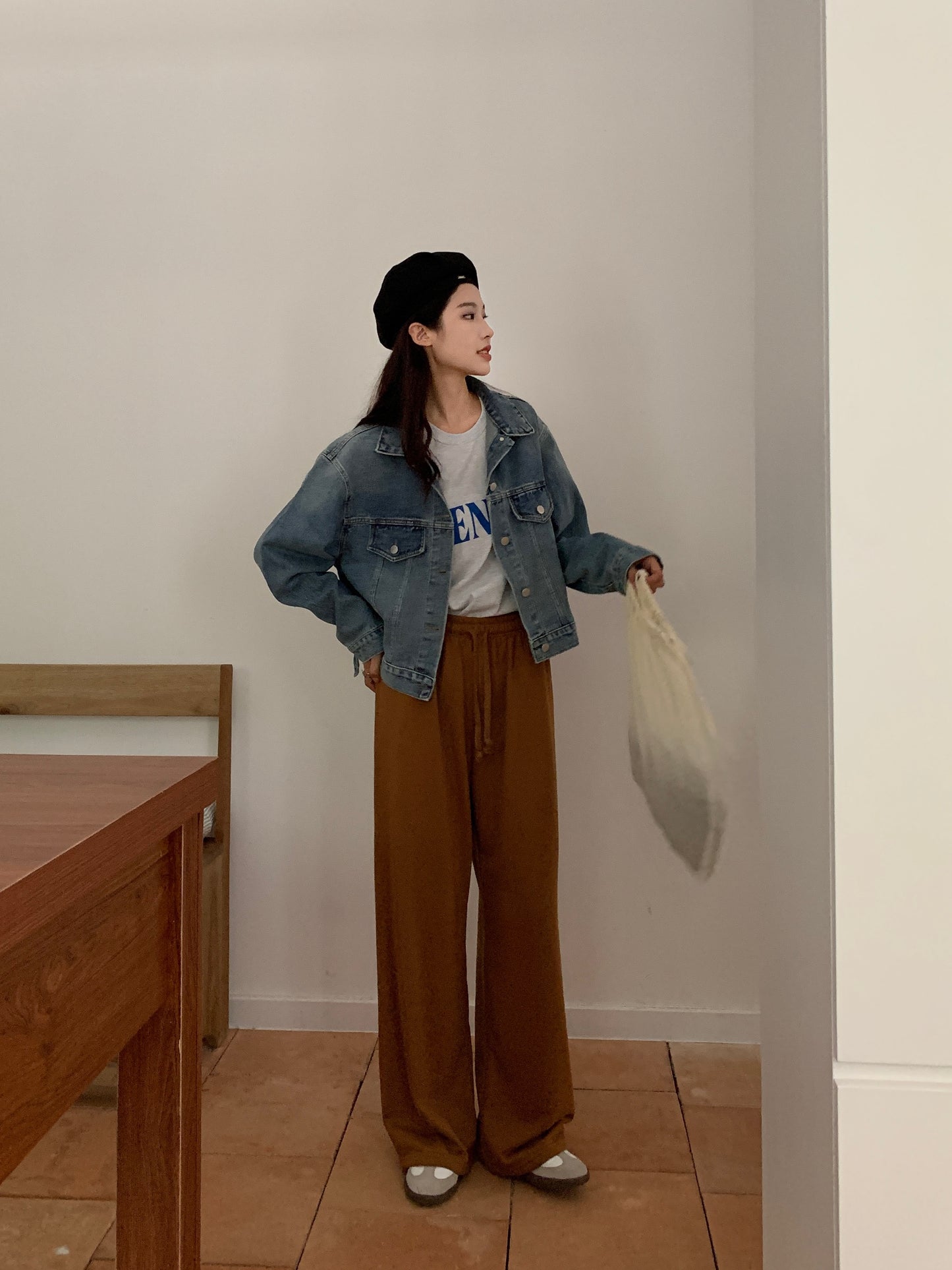 Worn washed denim jacket