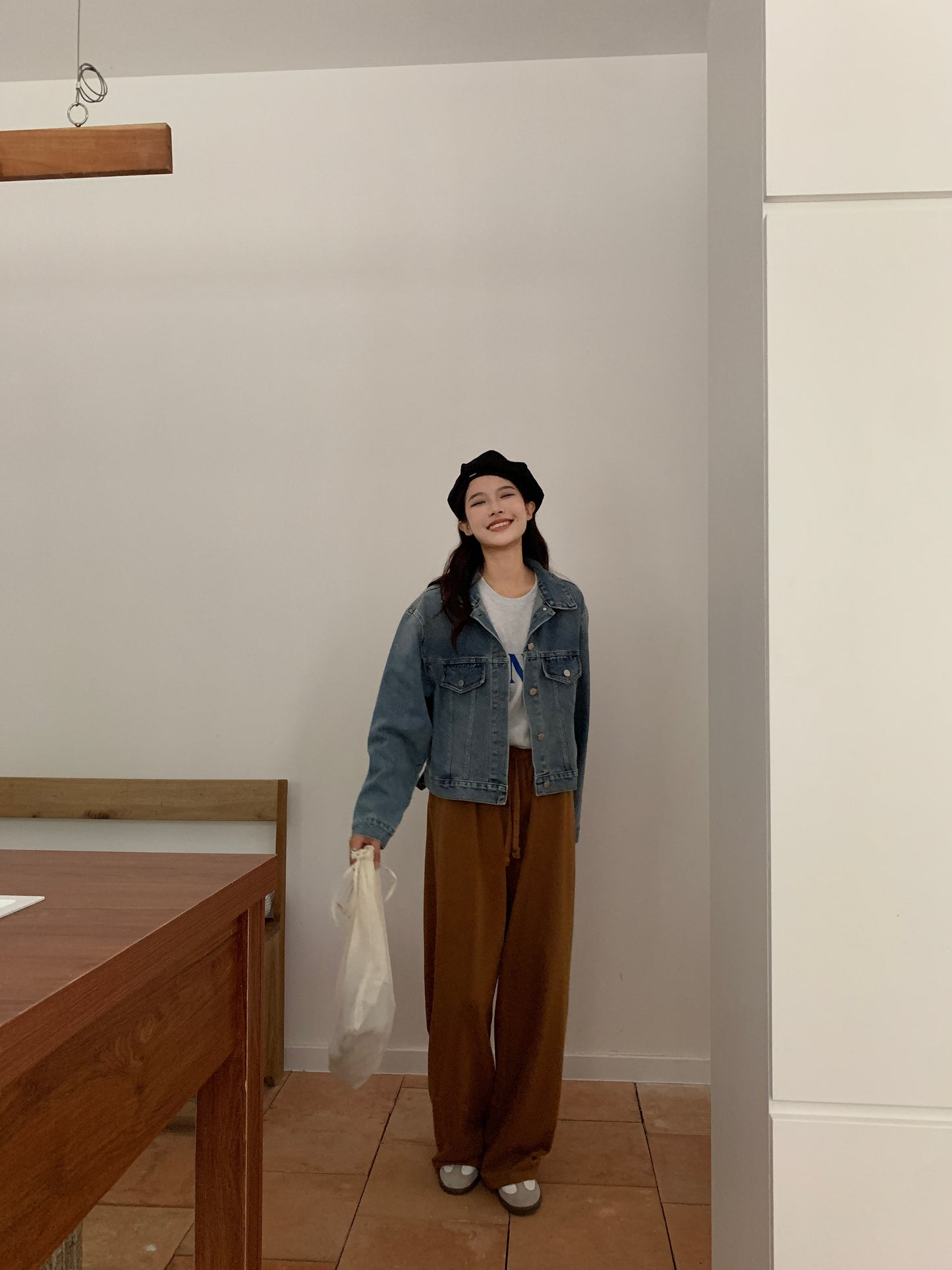 Worn washed denim jacket