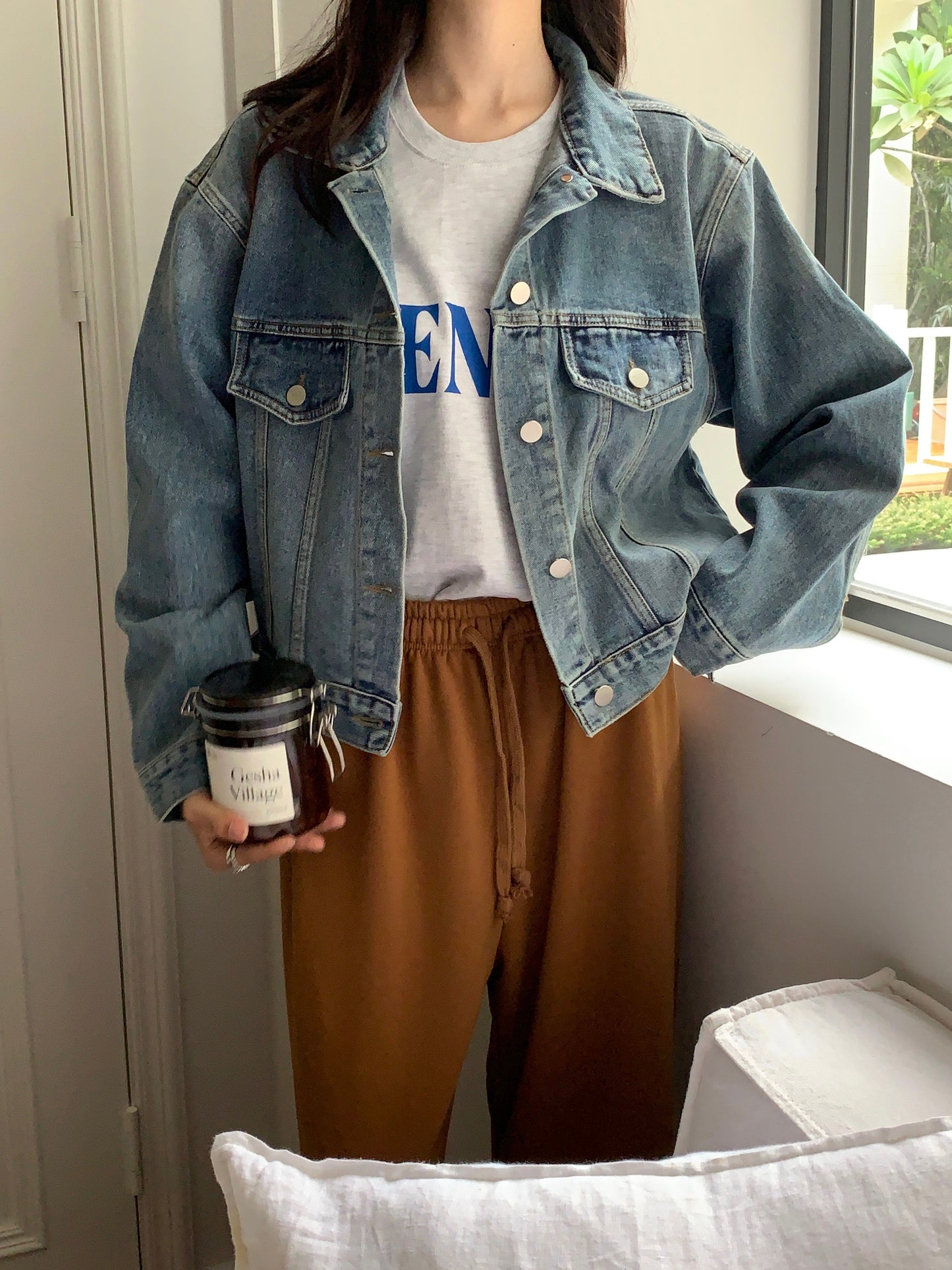 Worn washed denim jacket