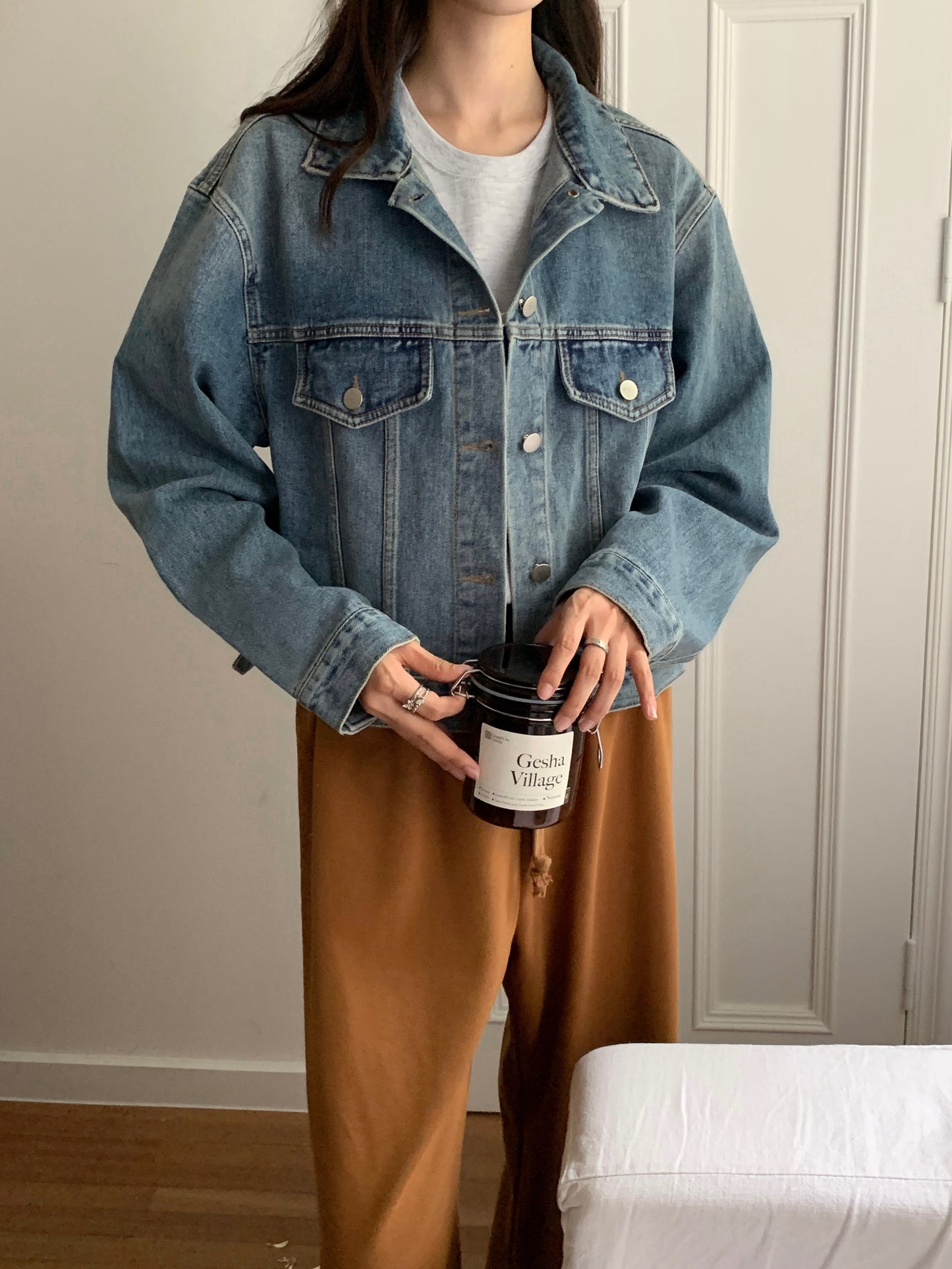 Worn washed denim jacket