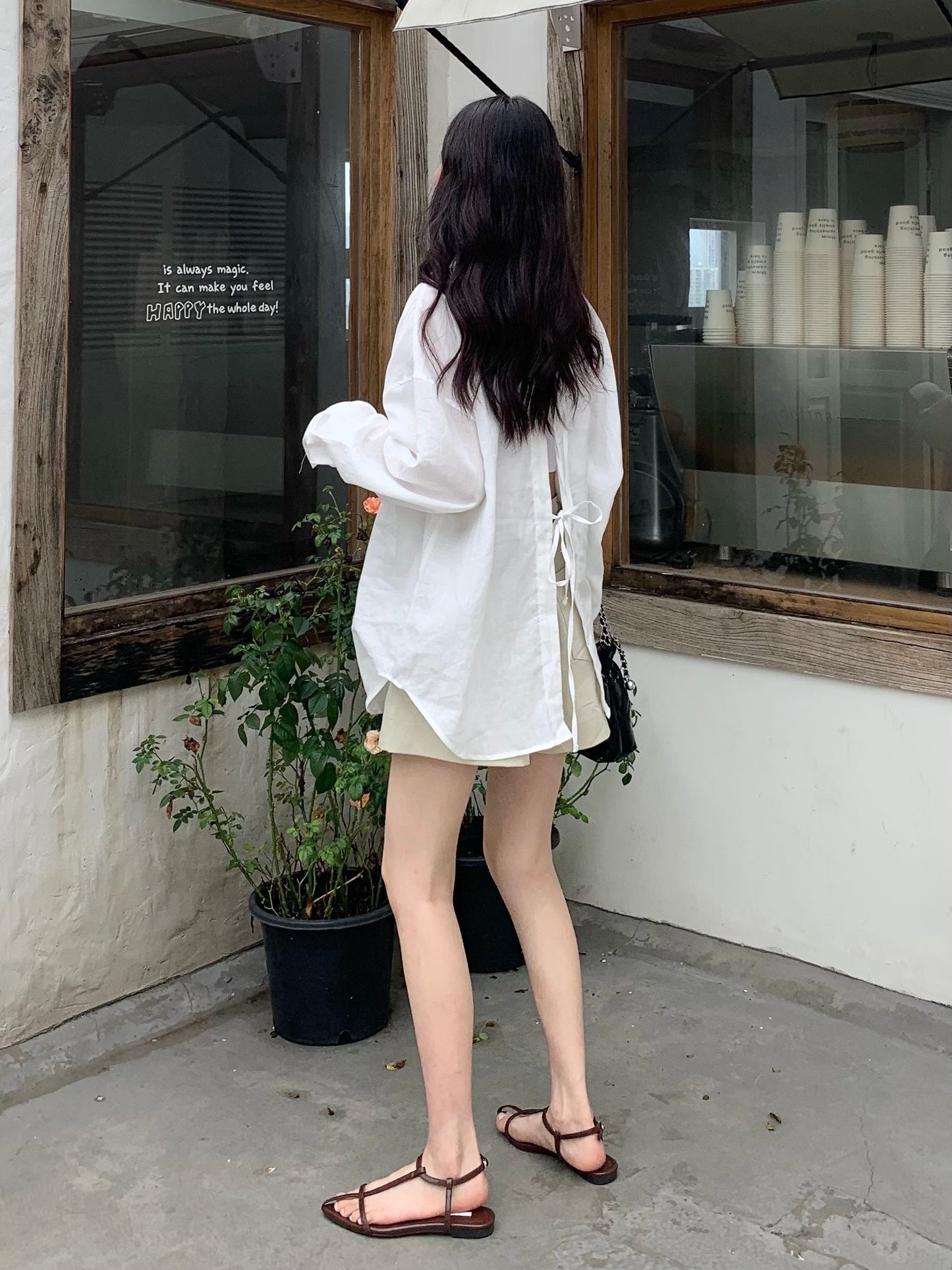 H02127 Lazy back knot shirt