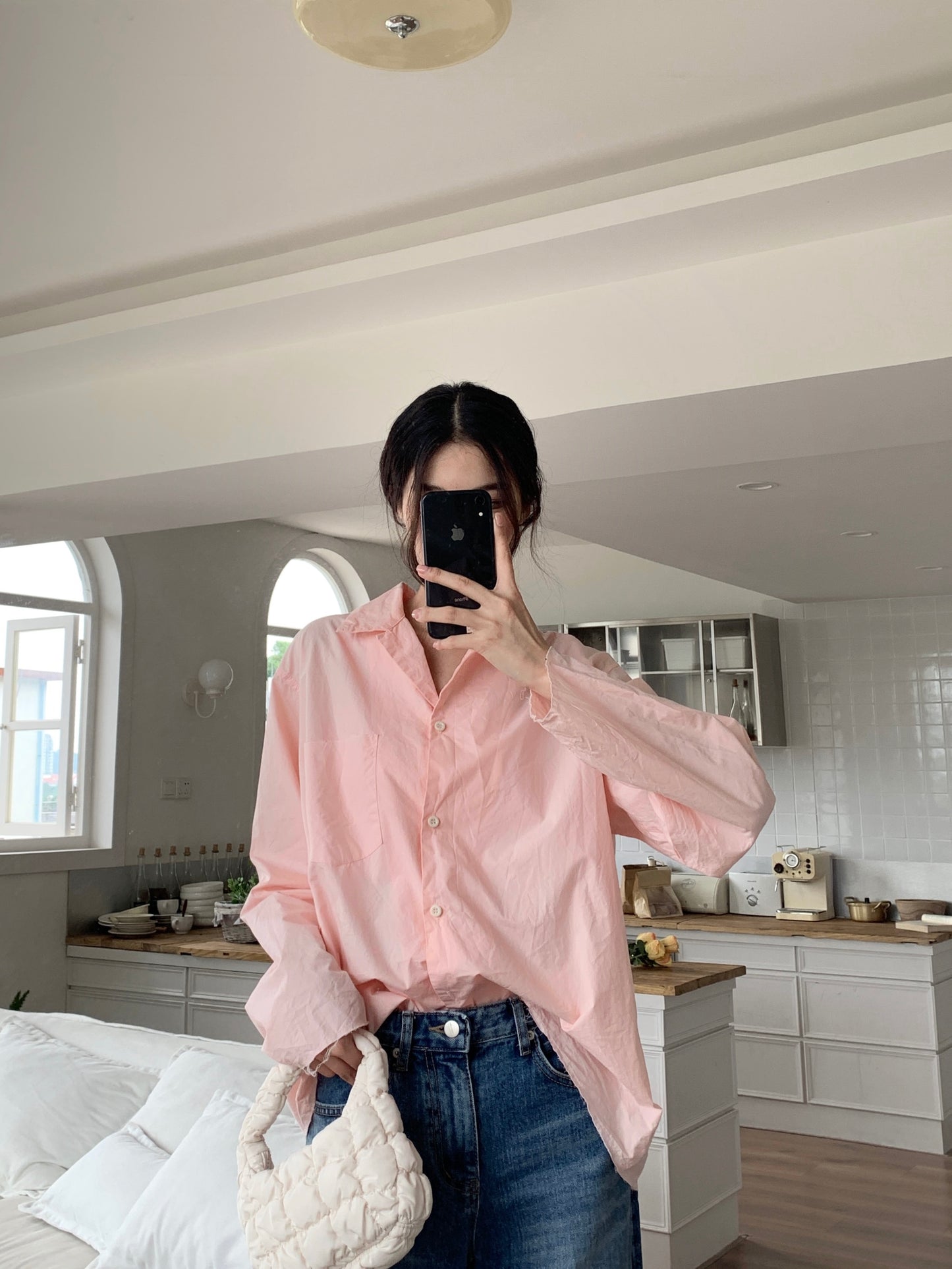 H01242 Fringed edge loose shirt