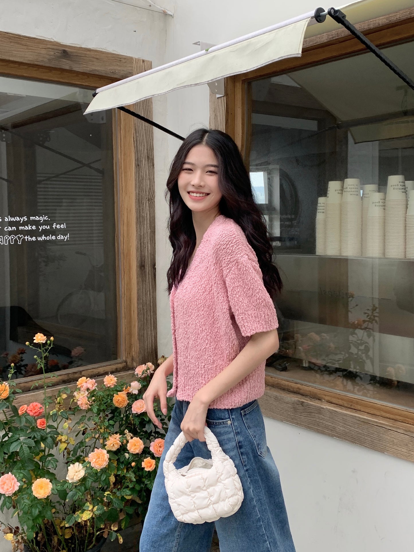 H01240 Coarse textured short-sleeved jacket