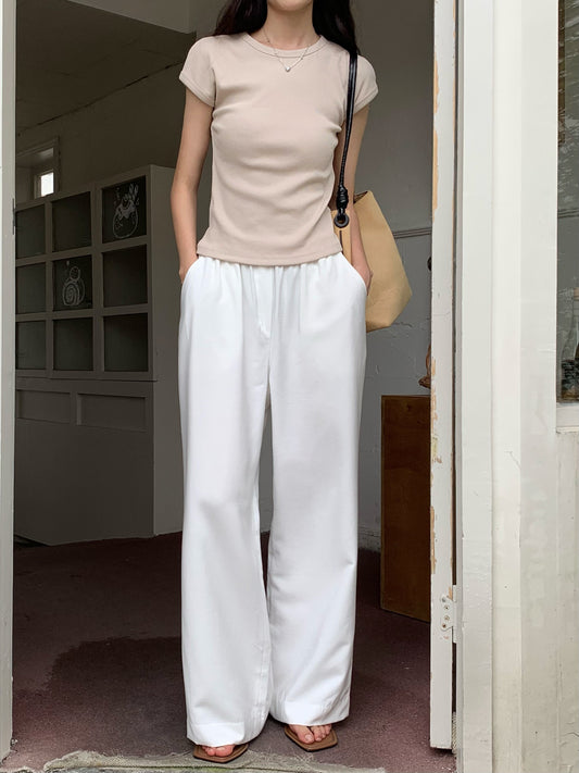 H02132 顯瘦橡筋腰寬腿褲