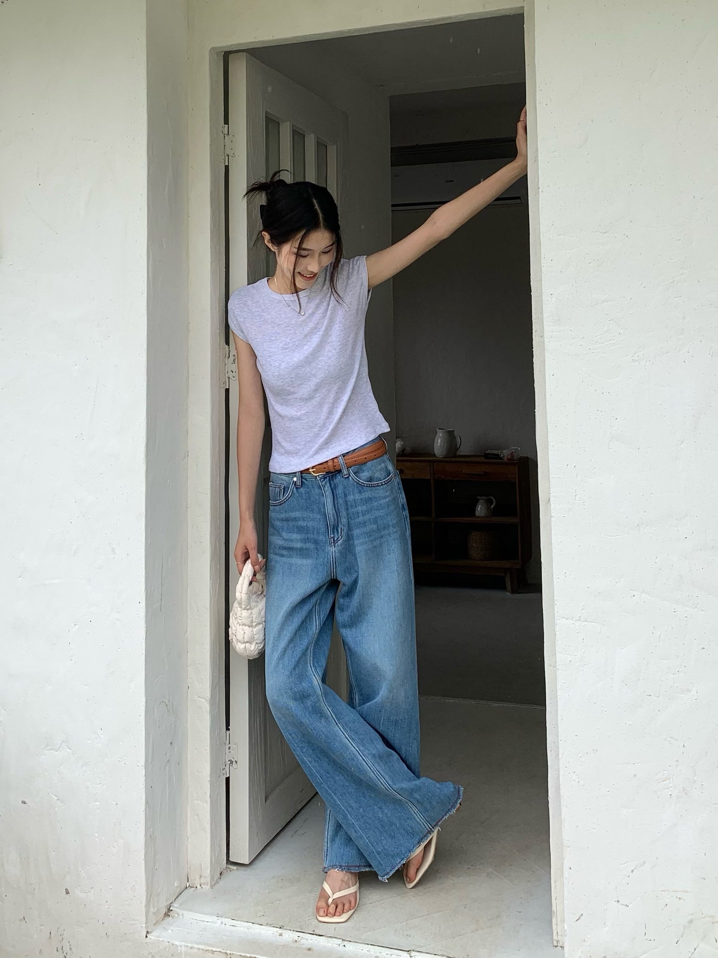 H02126 (recommended bag color ❤️) Slim-fitting half-sleeve elastic Tee
