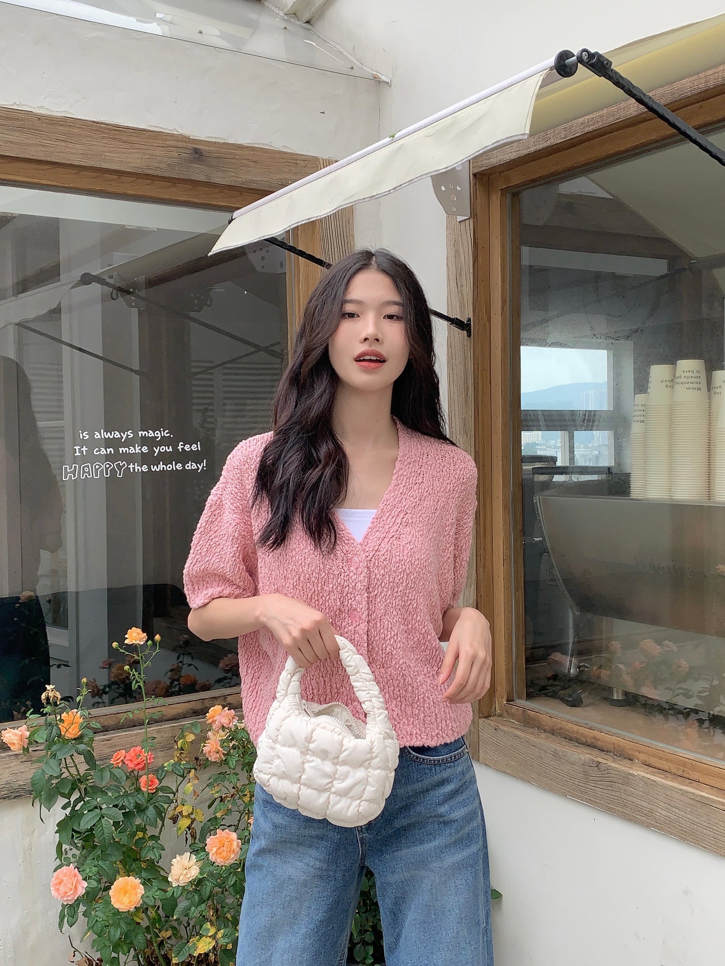 H01240 Coarse textured short-sleeved jacket