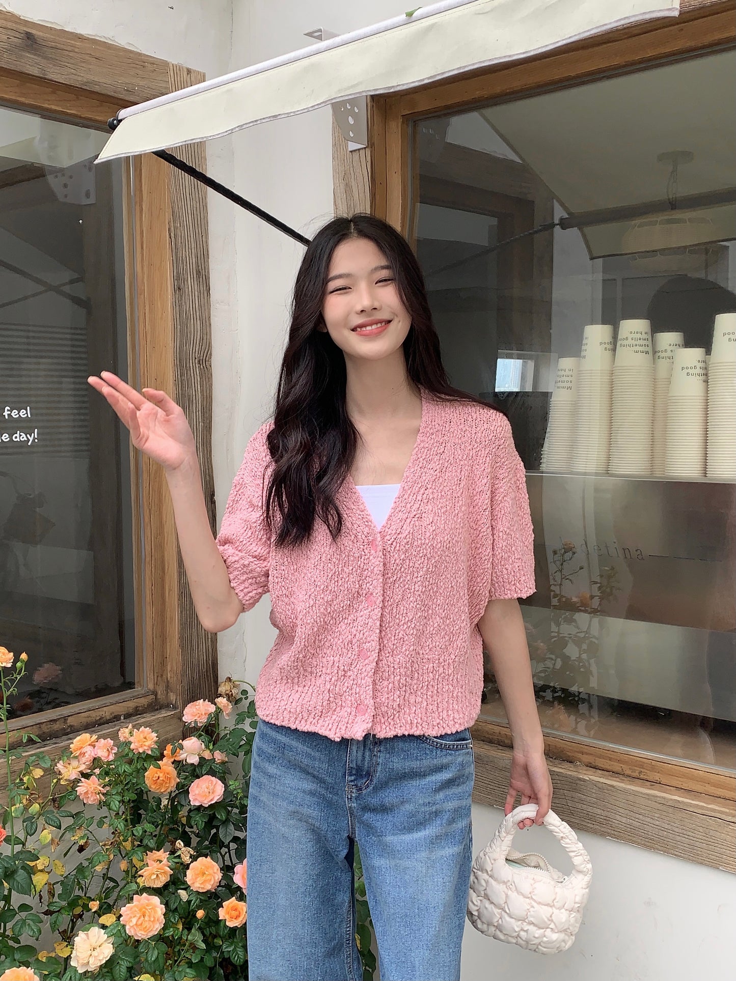 H01240 Coarse textured short-sleeved jacket
