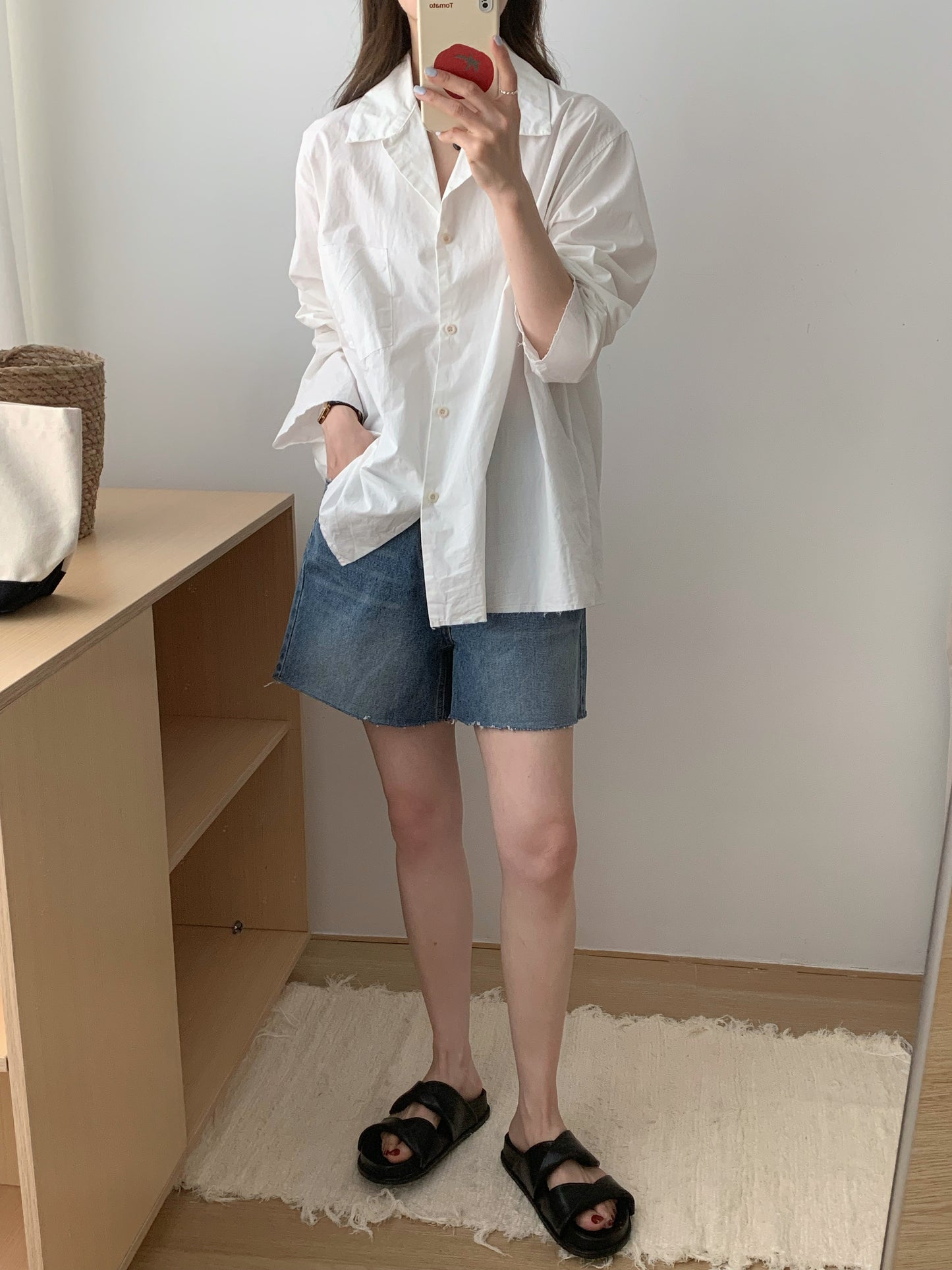 H01242 Fringed edge loose shirt