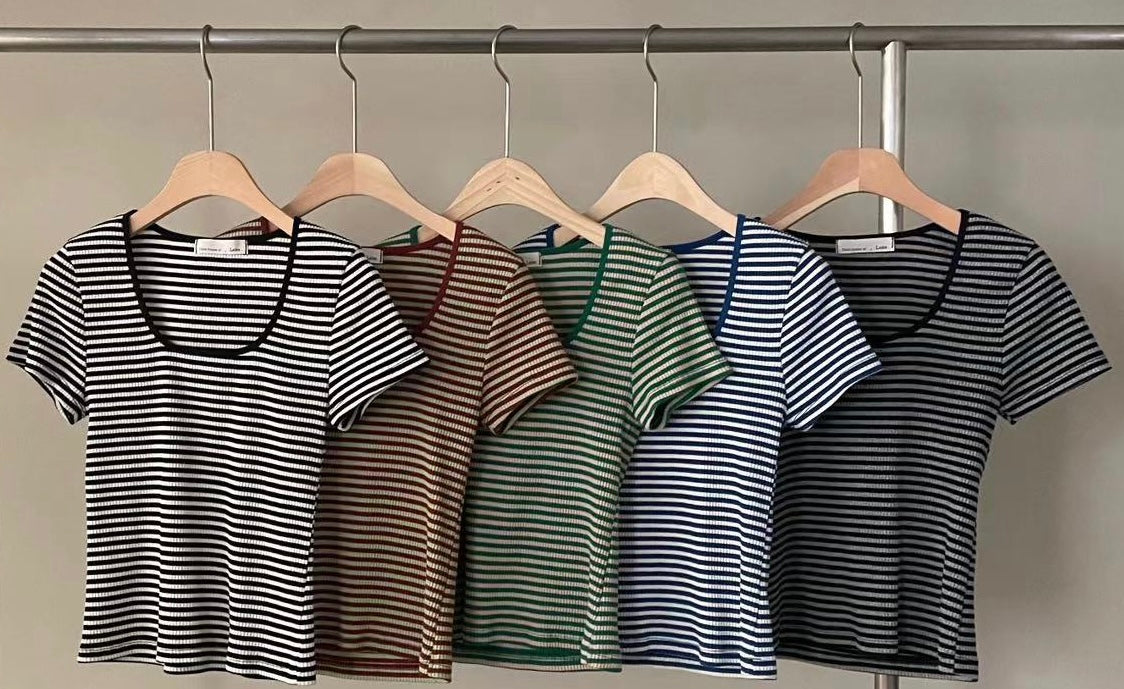 H01244 Bottom collar striped tee