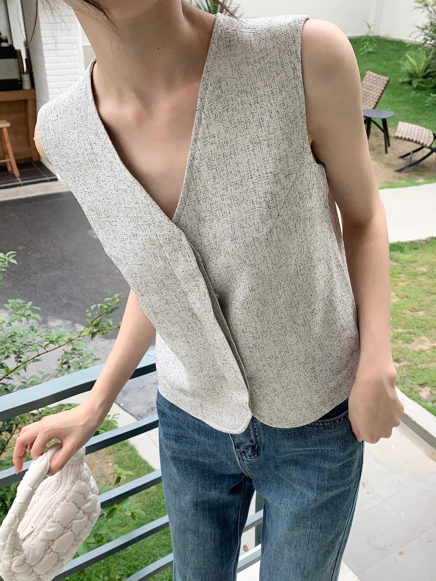 H01248 Cotton and linen fabric vest