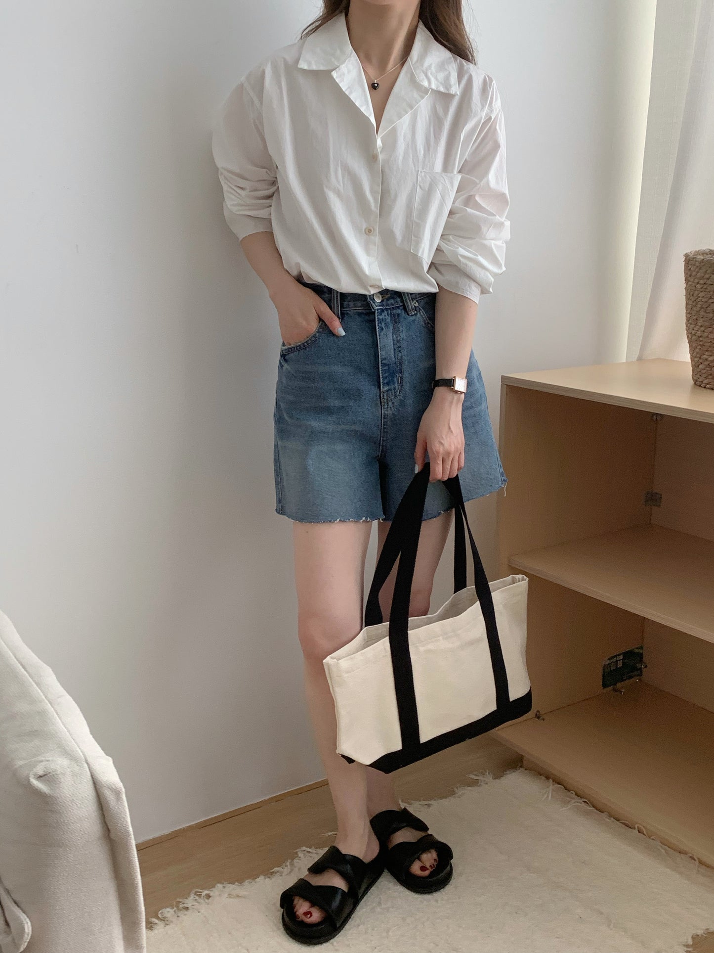 H01242 Fringed edge loose shirt