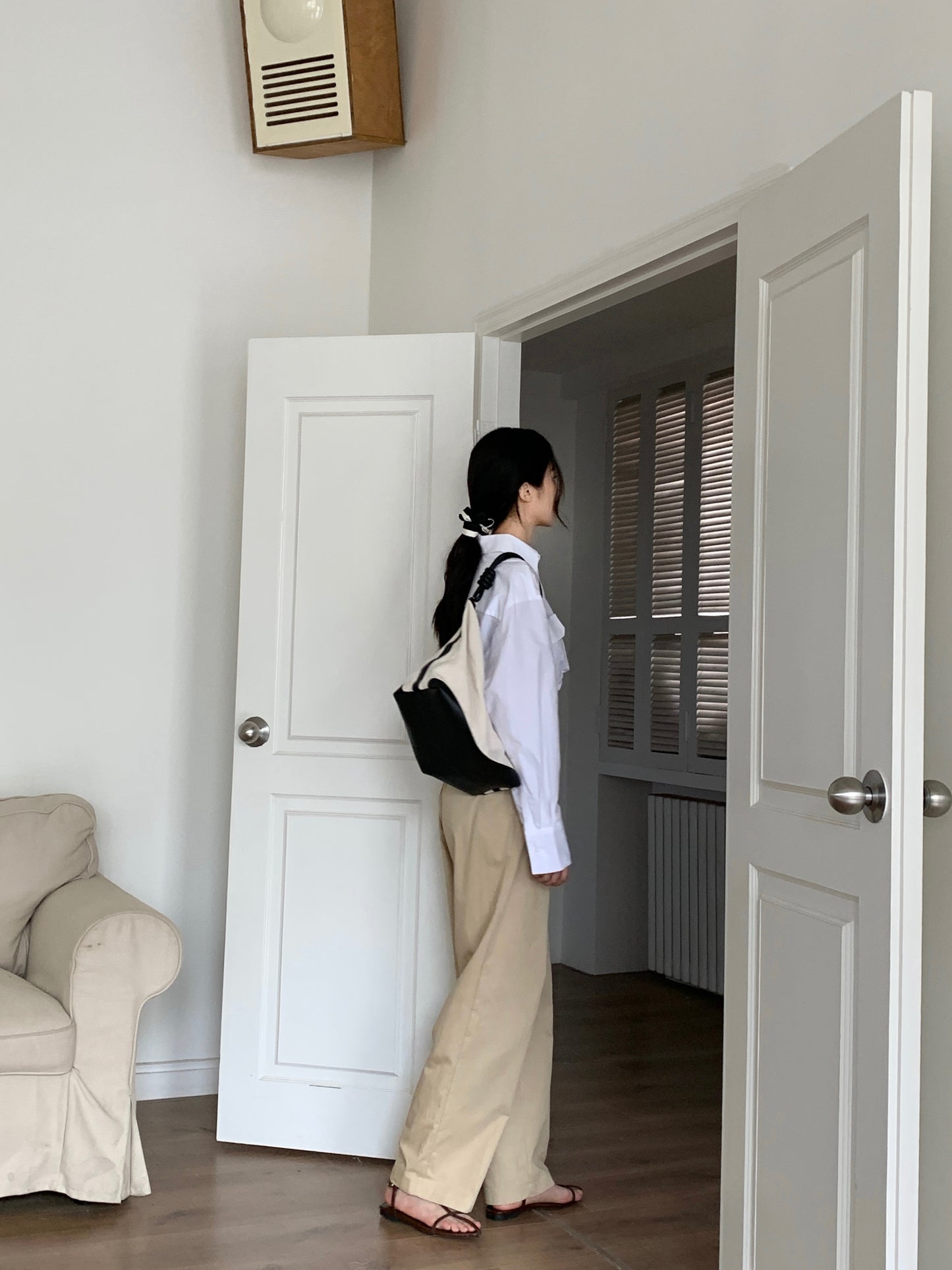 H01231 連皮帶直筒長褲