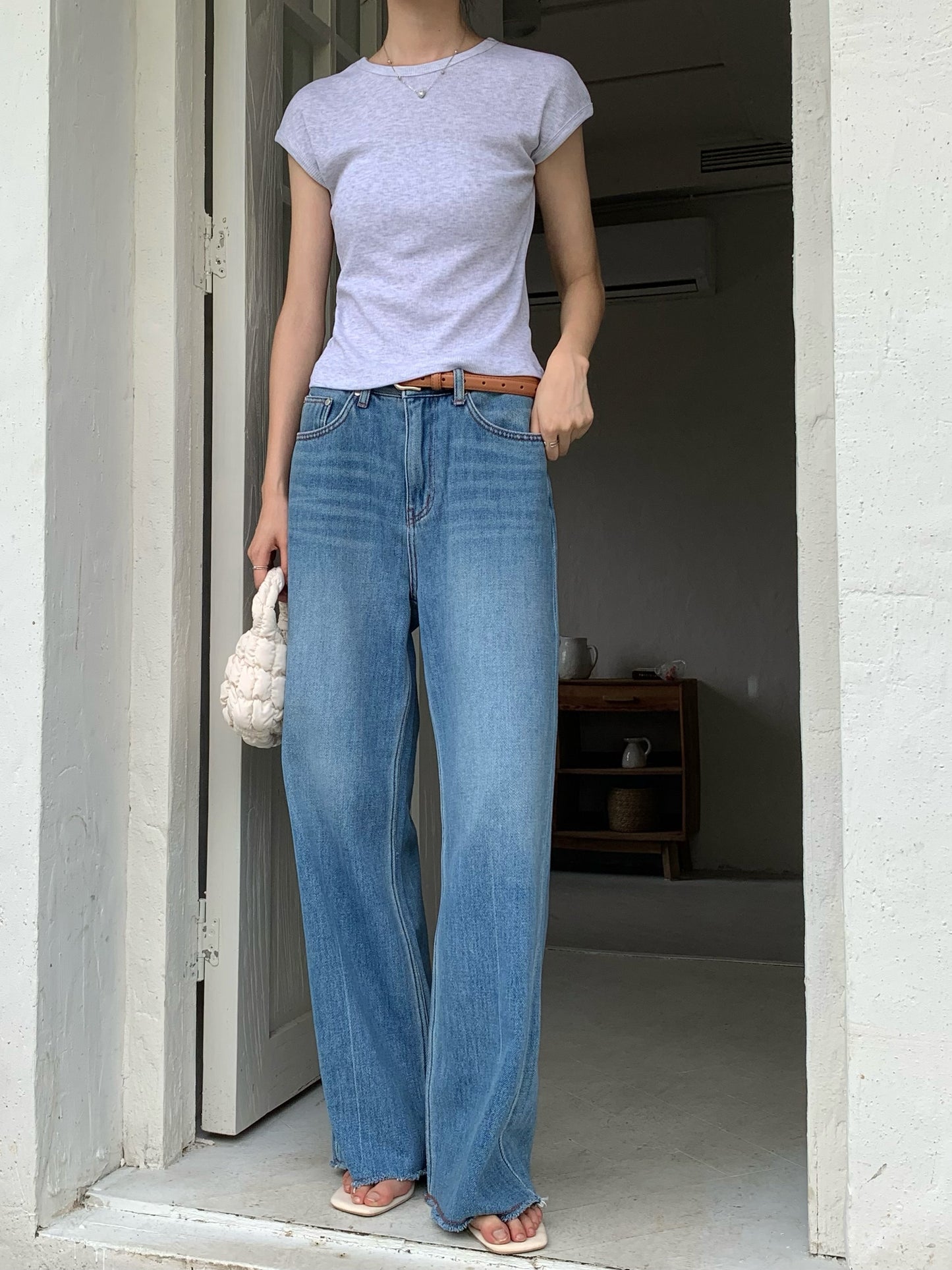 H02126 (recommended bag color ❤️) Slim-fitting half-sleeve elastic Tee