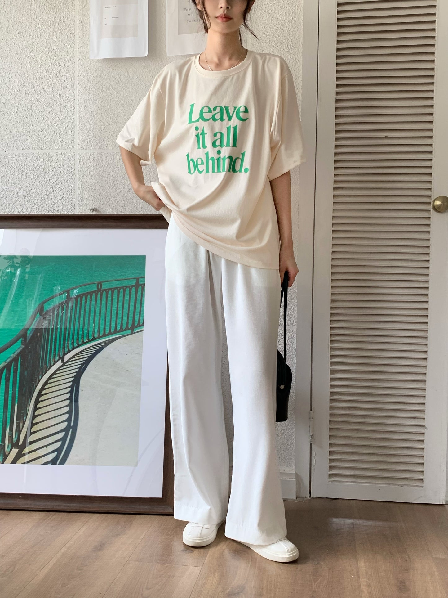 H02132 Slim elastic waist wide leg pants