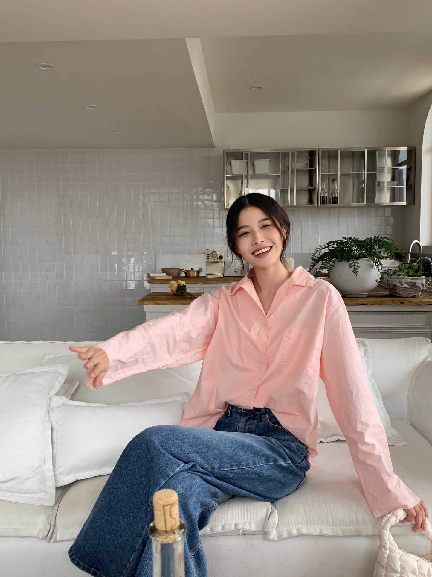 H01242 Fringed edge loose shirt