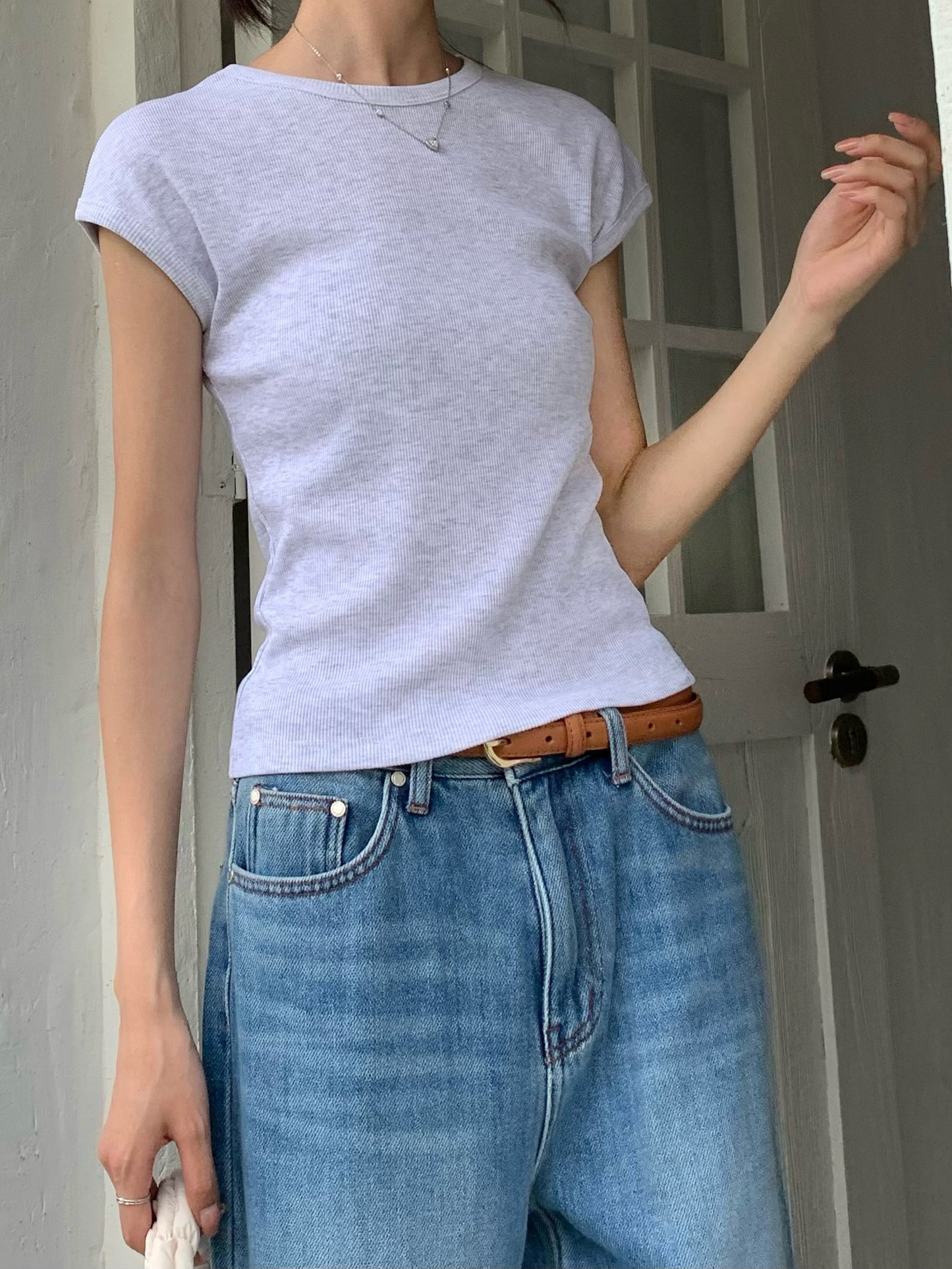 H02126 (recommended bag color ❤️) Slim-fitting half-sleeve elastic Tee