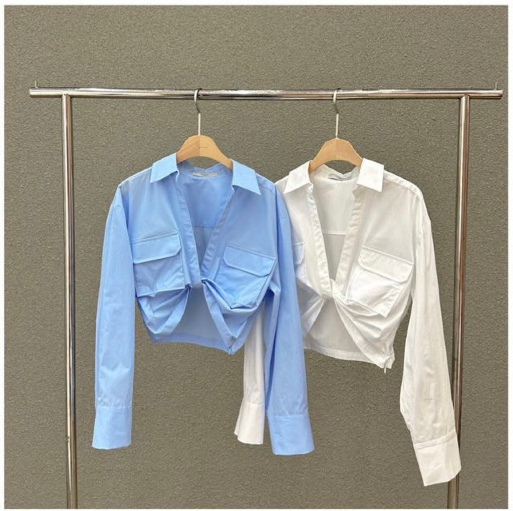 H01232 Double pocket twisted shirt
