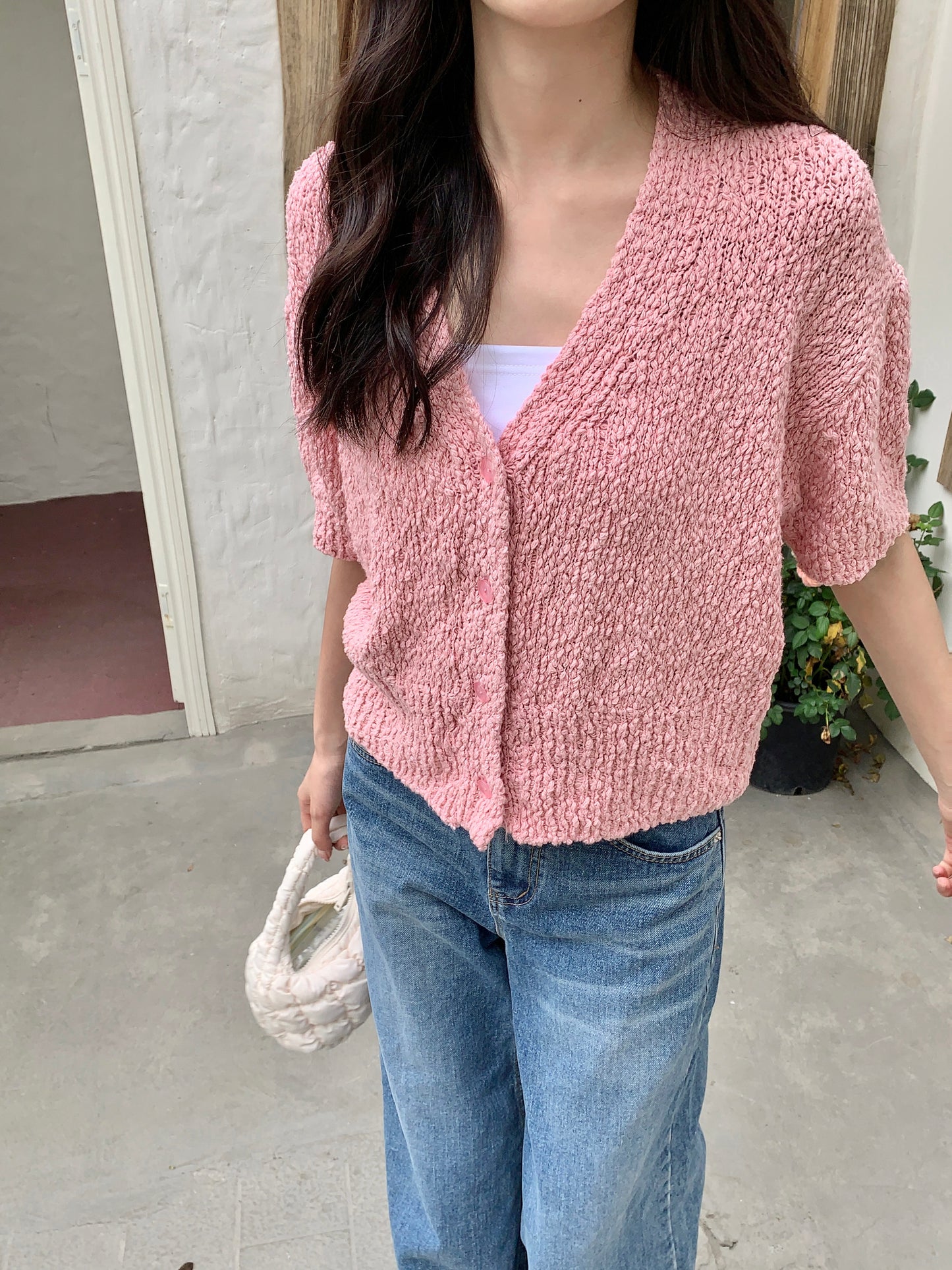 H01240 Coarse textured short-sleeved jacket