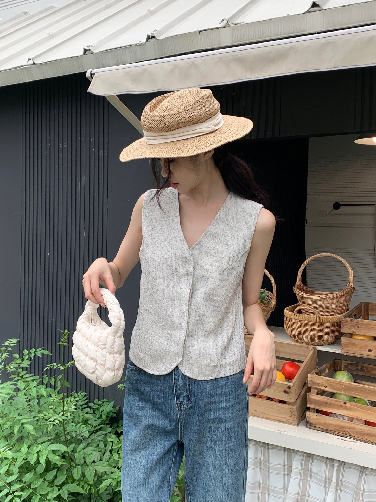 H01248 Cotton and linen fabric vest