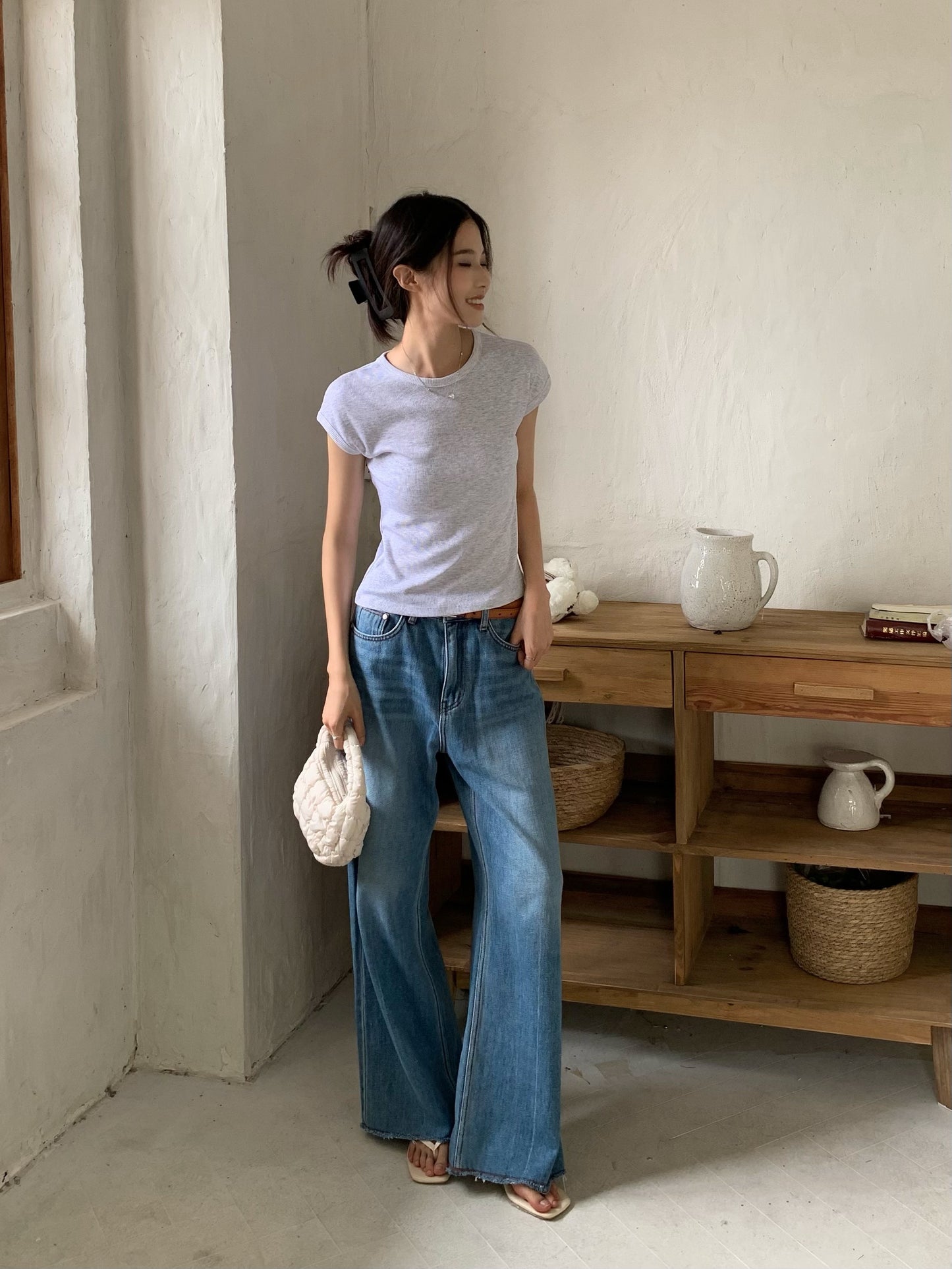 H02126 (recommended bag color ❤️) Slim-fitting half-sleeve elastic Tee