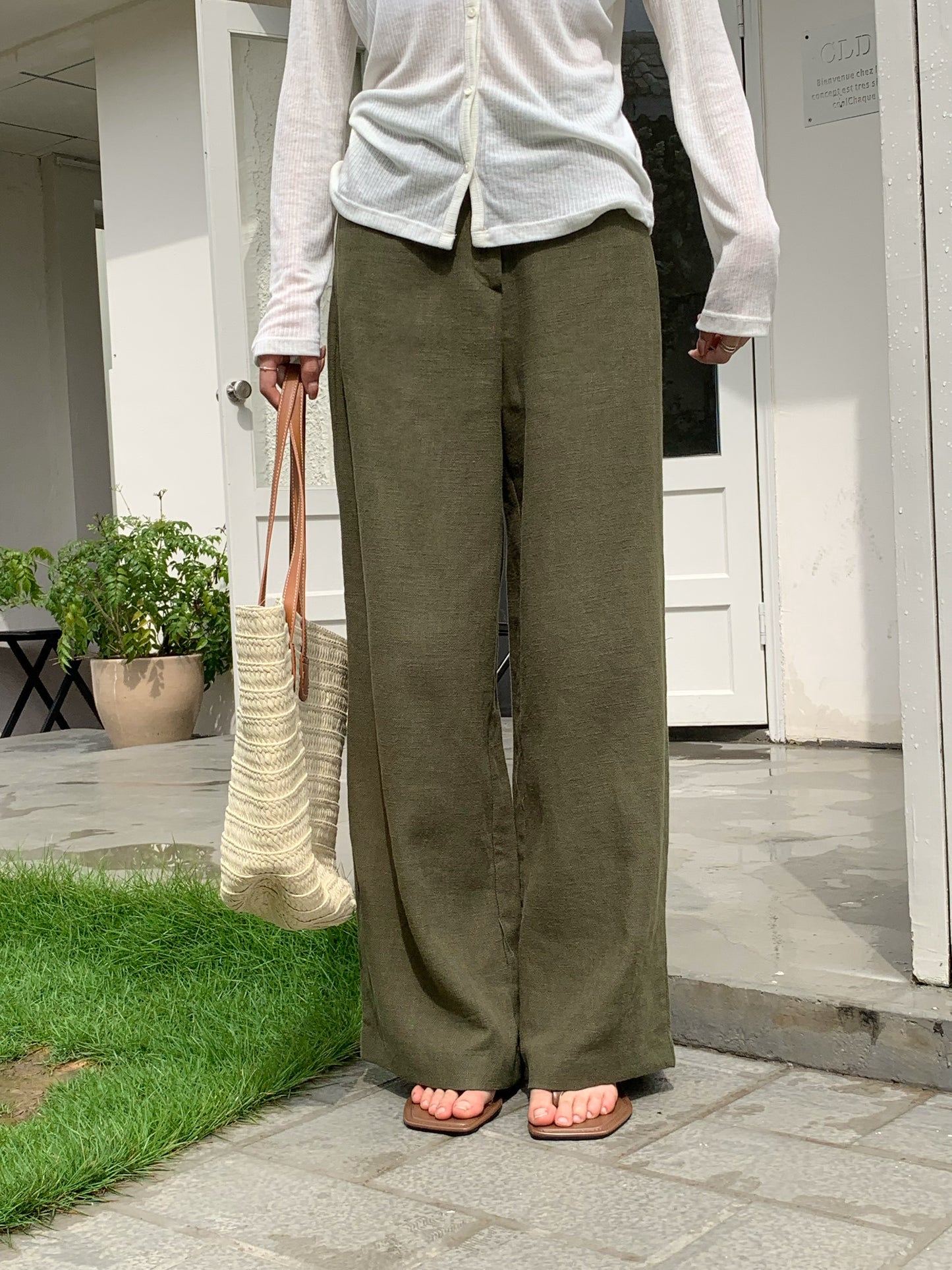 H02135 Cotton and linen wide-leg trousers