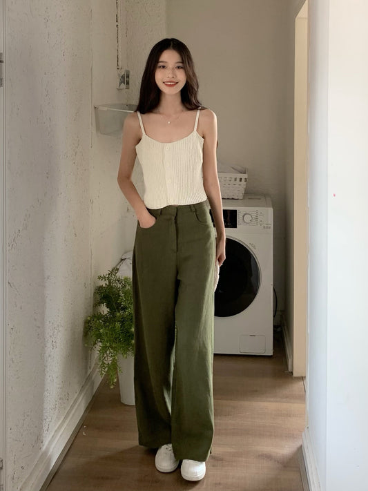 H02135 Cotton and linen wide-leg trousers