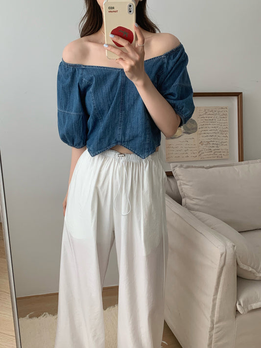 H01239 Off-shoulder denim top