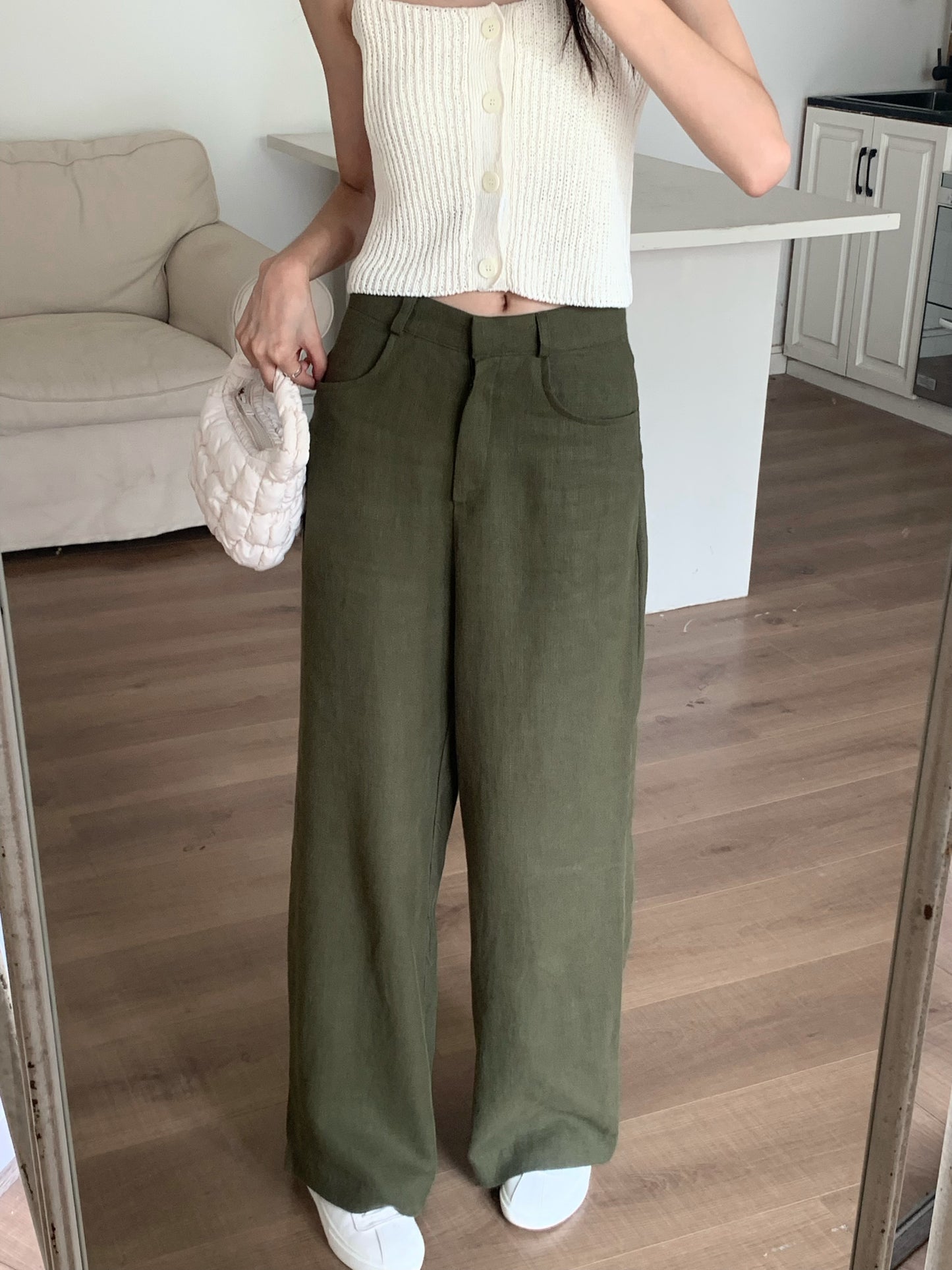 H02135 Cotton and linen wide-leg trousers